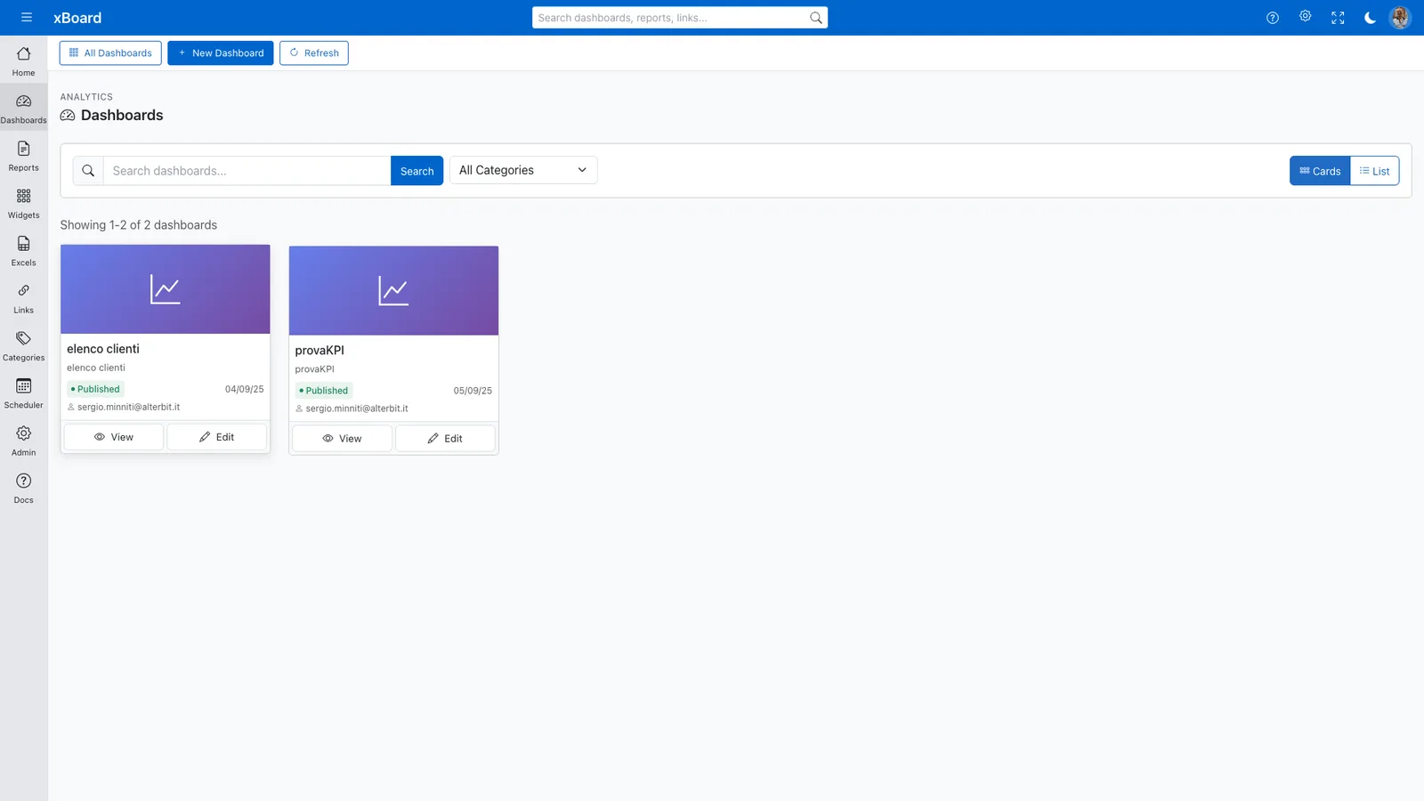 XBoard Dashboards Section