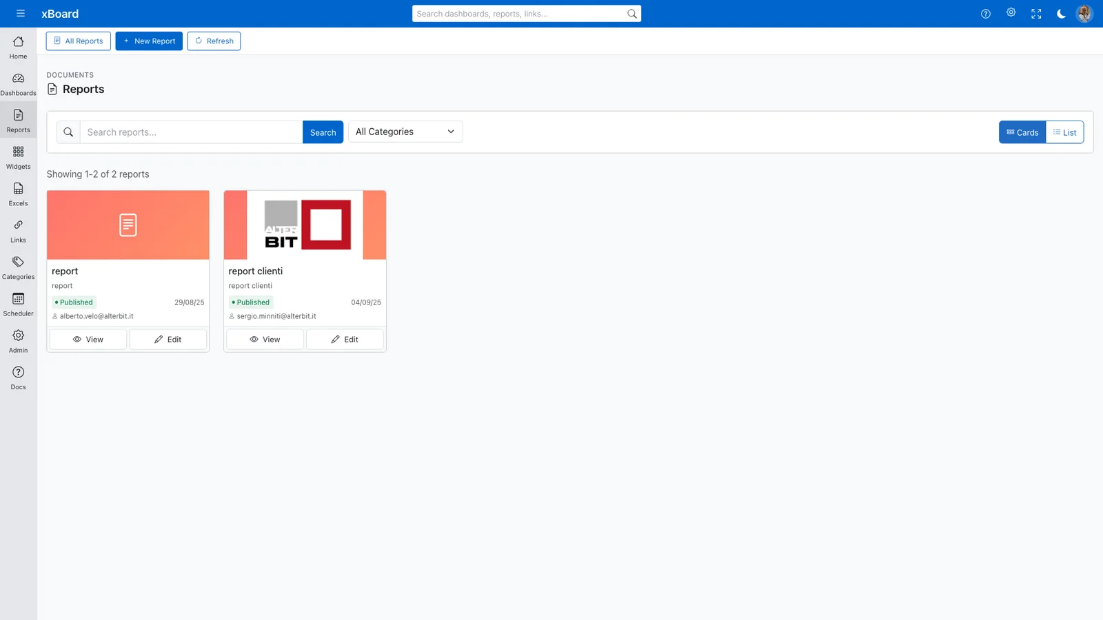 XBoard Reports Section